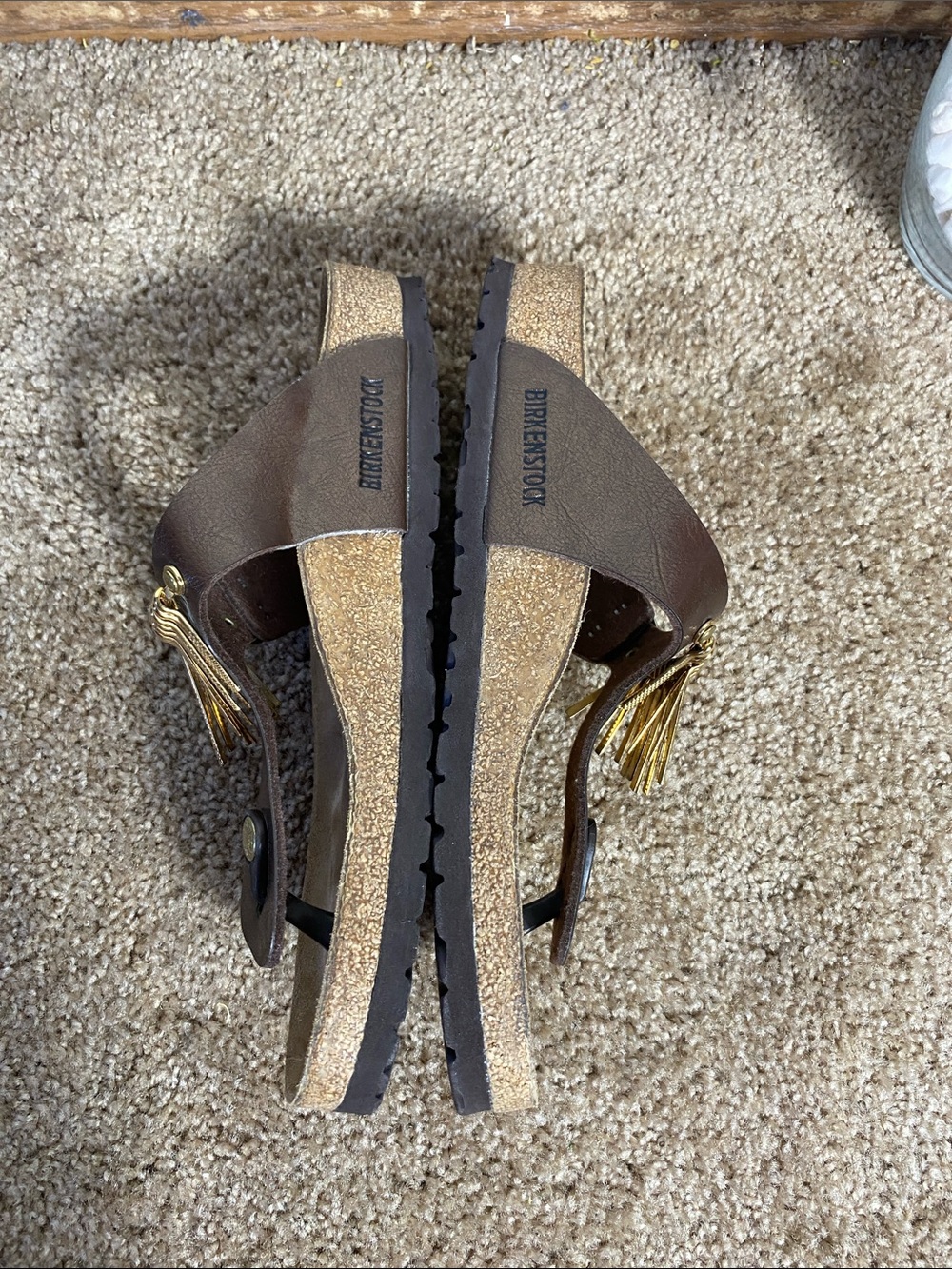 Birkenstock Women’s Gizeh Fringe Gold Graceful Toffee Sandals Size 41 - Picture 7 of 12